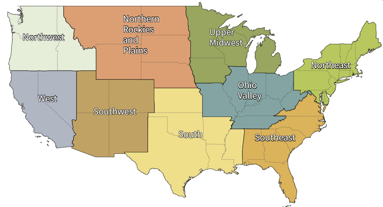 U.S. Climate Regions Map (National Centers for Environmental Information)